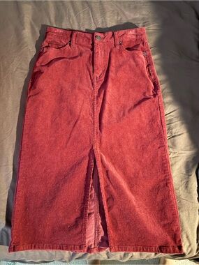 Red Corduroy Midi Skirt